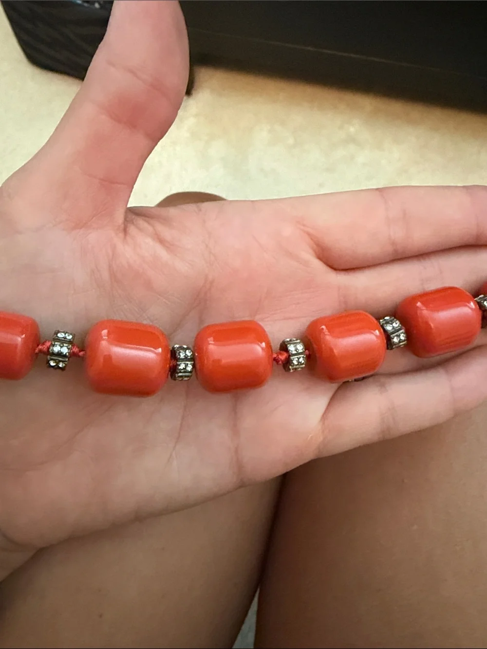 J. Crew Chunky Orange Bead Necklace with Gold Accents